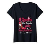 Women's 49th Birthday High Heel A Queen was Born in July 1977 V-Neck T-Shirt