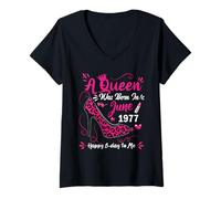 Women's 49th Birthday High Heel A Queen was Born in June 1977 V-Neck T-Shirt