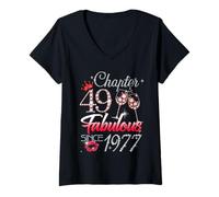 Women's 49th Birthday Queen Chapter 49 Fabulous Since 1977 Women V-Neck T-Shirt