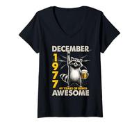 Women's 49th Birthday Raccoon December 1977 Vintage 49 Years Old V-Neck T-Shirt