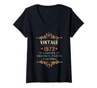 Womens 49th Birthday Women Retro Vintage 1972 Theme Husband Wife 49 V-Neck T-Shirt