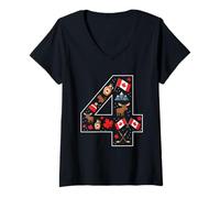 Womens 4th Birthday Canadian Culture 4 Year Old Canada Flag V-Neck T-Shirt