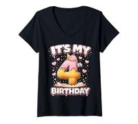 Women's 4th Birthday Ice Cream 4yr Number Four Cute Dessert Gifts V-Neck T-Shirt
