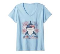 Womens 4th July American shark Independence Day V-Neck T-Shirt