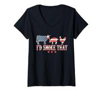 Womens 4th July I'd Smoke That Patriot BBQ Barbeque Cook Chef V-Neck T-Shirt
