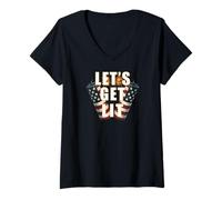 Womens 4th July Let's Get Lit Firework Fourth of July Patriotic USA V-Neck T-Shirt