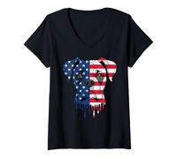 Women's 4th of July Boxer Dog American Flag Patriotic V-Neck T-Shirt