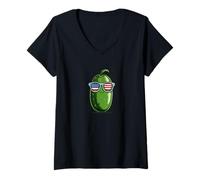 Womens 4th of July Celebration with This Funny American Pickle V-Neck T-Shirt