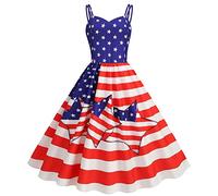 Women's 4th of July Dress Sleeveless American Flag Elastic Waist Summer Dress A-line Swing Dresses Women Strappy Dress Print Vintage Dresses Sleeveless Sexy Dress Women's Party Dress Party Dress,