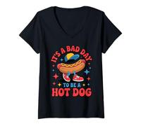 Womens 4th of July Funny It's a bad day to be a Hot Dog Wieners V-Neck T-Shirt