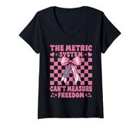 Womens 4th of July USA Flag The Metric System Can't Measure Freedom V-Neck T-Shirt