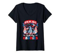Womens 4th Of July With My Gnomies Three Gnomes Matching Patriotic V-Neck T-Shirt