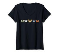 Womens 5 Beautiful Butterflies Bugs Insect Art Watercolor Style Mum V-Neck T-Shirt