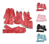 Women'S 5 Piece Lace Trim Silky Sleepwear Set - Sexy Camisole, Lingerie and Pajama Outfit, Elegant Satin Feel Nightwear, Soft Luxury Pyjamas Two Piece Set for Ladies Romantic Homewear