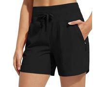 Women's 5" Swim Board Shorts High Waisted Quick Dry Swimsuit Swimming Bottoms, Quick Dry High Waisted Swimsuit with Pockets (Black,M)