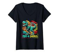 Women's 5 Year Old Dinosaur Birthday 5Th Bday T Rex Dino Five Saurus V-Neck T-Shirt