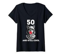 Women's 50 and Still Cool 50th Birthday Dog Design V-Neck T-Shirt
