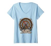 Women's 50 Años A Todo Gas 1975 Speedometer Car Lover V-Neck T-Shirt