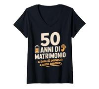 Womens 50 di Matrimonio Anni a base di pazienza e udito selettivo V-Neck T-Shirt