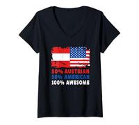 Women's 50% Half Austrian Half American 100% Awesome Austria Flag V-Neck T-Shirt