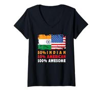 Women's 50% Half Indian Half American 100% Awesome India Flag V-Neck T-Shirt