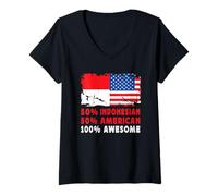 Women's 50% Half Indonesian American 100% Awesome Indonesia Flag V-Neck T-Shirt