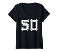 Womens 50 Number Fifty Team Sports Graphic Design Matching Varsity V-Neck T-Shirt