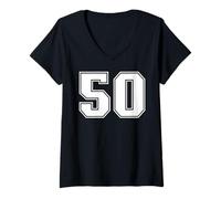 Womens 50 Number Fifty Team Sports Graphic Varsity Matching V-Neck T-Shirt