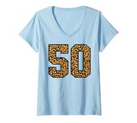 Womens 50 Number Leopard Fifty Team Sports Varsity Matching V-Neck T-Shirt