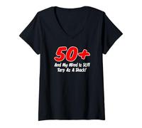 Women's 50 Plus My Mind is Tarp As A Shack Over Fifty Birthday V-Neck T-Shirt