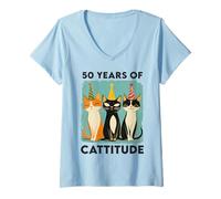 Women's 50 Years Of Cattitude 50th Birthday Cat Lover 50 Years Old V-Neck T-Shirt
