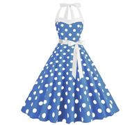 Women's 50s 60s Retro Halter Neck Polka Dot Print A Line Rockabilly Dress Sleeveless Backless Vintage Swing Prom Party Dresses Homecoming Dresses for Teen Size 8 10 12 14 16,2-Royal Blue,S,UK144A