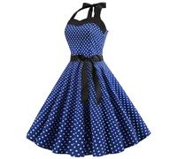 Women's 50s 60s Retro Halter Neck Polka Dot Print A Line Rockabilly Dress Sleeveless Backless Vintage Swing Prom Party Dresses Formal Knee Length Cocktail Dress for Women,1-Dark Blue,M,UK88A