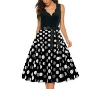 Women's 50s 60s Retro V Neck Polka Dot Print A Line Rockabilly Dress Sleeveless Vintage Swing Prom Party Dresses Homecoming Dresses for Teen Gifts for Wife,Black,3XL,UK04A