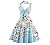 Women's 50s Vintage Fancy Wiggle Dresses Bowknot Floral Print 1950s Retro A-Line Cotton Halter Neck Swing Skater Dress For Rockabilly Pinup Bridesmaid Wedding Evening Party Prom Tea Cocktail Ball Gown
