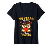 Womens 50th Anniversary Funny Penguin Couple Crazy Together V-Neck T-Shirt