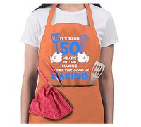 Women's 50th Birthday Gift Baking Apron - It's Been 50 Years Aprons for Her - Coral