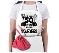 Women's 50th Birthday Gift Baking Apron - It's Been 50 Years Aprons for Her - White