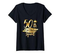 Womens 50th Birthday Squad 50 Year Old Bday Family Party Crew Group V-Neck T-Shirt