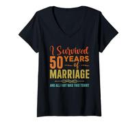 Women's 50th Wedding Anniversary Cute Couples Husband Wife 50 Years V-Neck T-Shirt