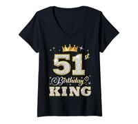 Womens 51st Birthday King 51 Years Old Birthday Party for Him V-Neck T-Shirt