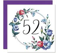 Women's 52nd Birthday Card with Floral Design - Ladies Floral bday Birthday Card for 52 Year old Woman Ladies Friend Sister Mum Aunt Grandma Fifty Two, Fifth Second Niece Nanny