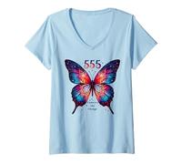 Womens 555 Angel Number Embrace The Change Butterfly Spiritual V-Neck T-Shirt
