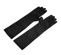 Women's 55cm Stretchy Silky Satin Bridal Wedding Prom Finger Gloves (Black)(Size: 55 cm)
