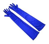 Women's 55cm Stretchy Silky Satin Bridal Wedding Prom Finger Gloves (Blue)