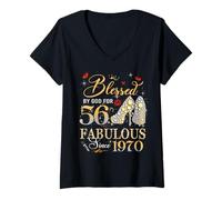 Women's 56th Birthday Queen Blessed by God 56 Fabulous Since 1970 V-Neck T-Shirt