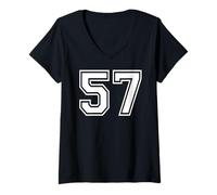 Womens 57 Number Fifty-Seven Team Sports Graphic Matching Varsity V-Neck T-Shirt