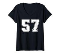 Womens 57 Number Fifty-Seven Team Sports Graphic Varsity Matching V-Neck T-Shirt