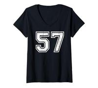 Womens 57 Number Fifty-Seven Team Sports Grunge Varsity Matching V-Neck T-Shirt