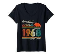 Womens 57 Year Old Vintage October 1968 Retro 57th Birthday Men Dad V-Neck T-Shirt